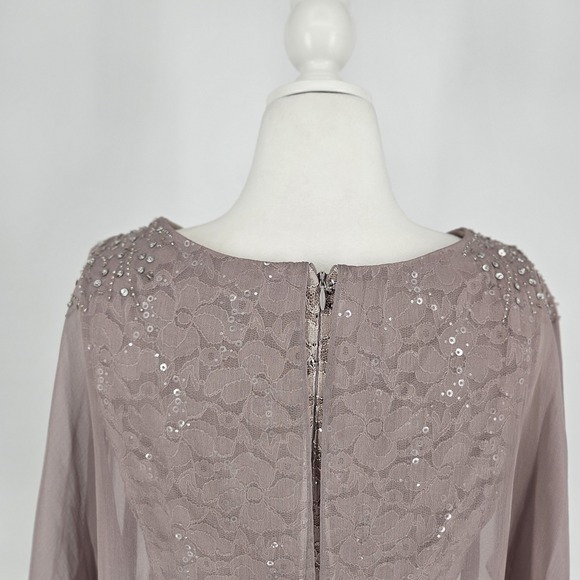 Ignite Evenings Mauve Lace Sequin Capelet Gown Dress 12P Formal Mother Bride - Picture 9 of 13